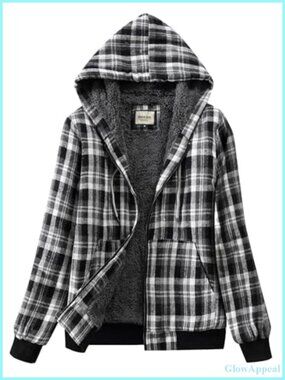 Casual Zip Flannel Sherpa Lined Plaid Jacket